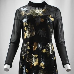 !Mesh Long Sleeve Dress w/ Stone Embedded Design!